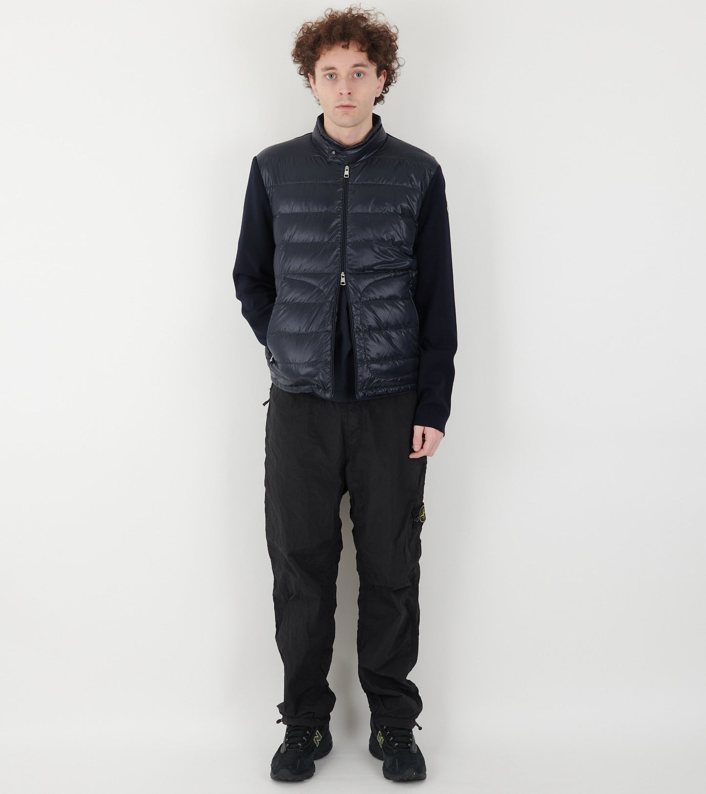 Padded Wool Zip-up Cardigan Blue