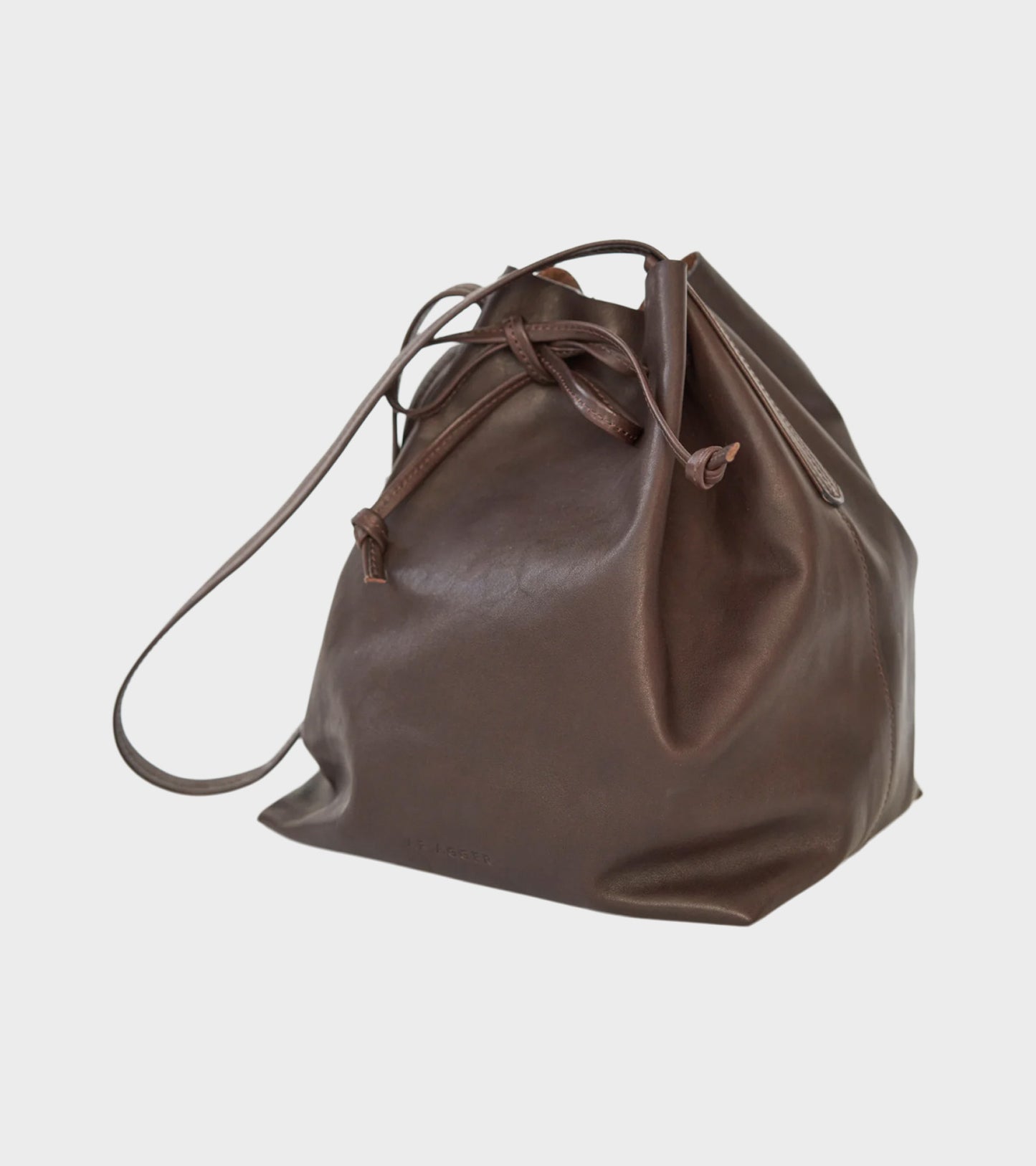 Full Grain Leather Bucket Bag Brown