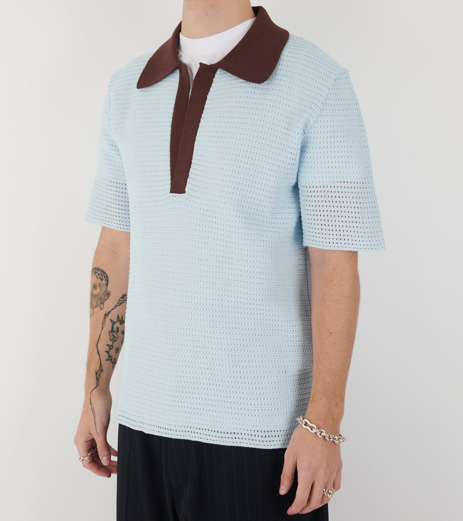 Knit Polo T-shirt Sky Blue/Earth Brown