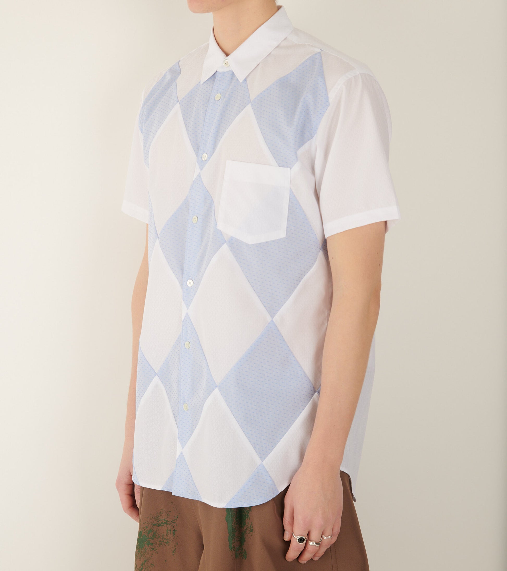 Patchwork Shirt White/Light Blue