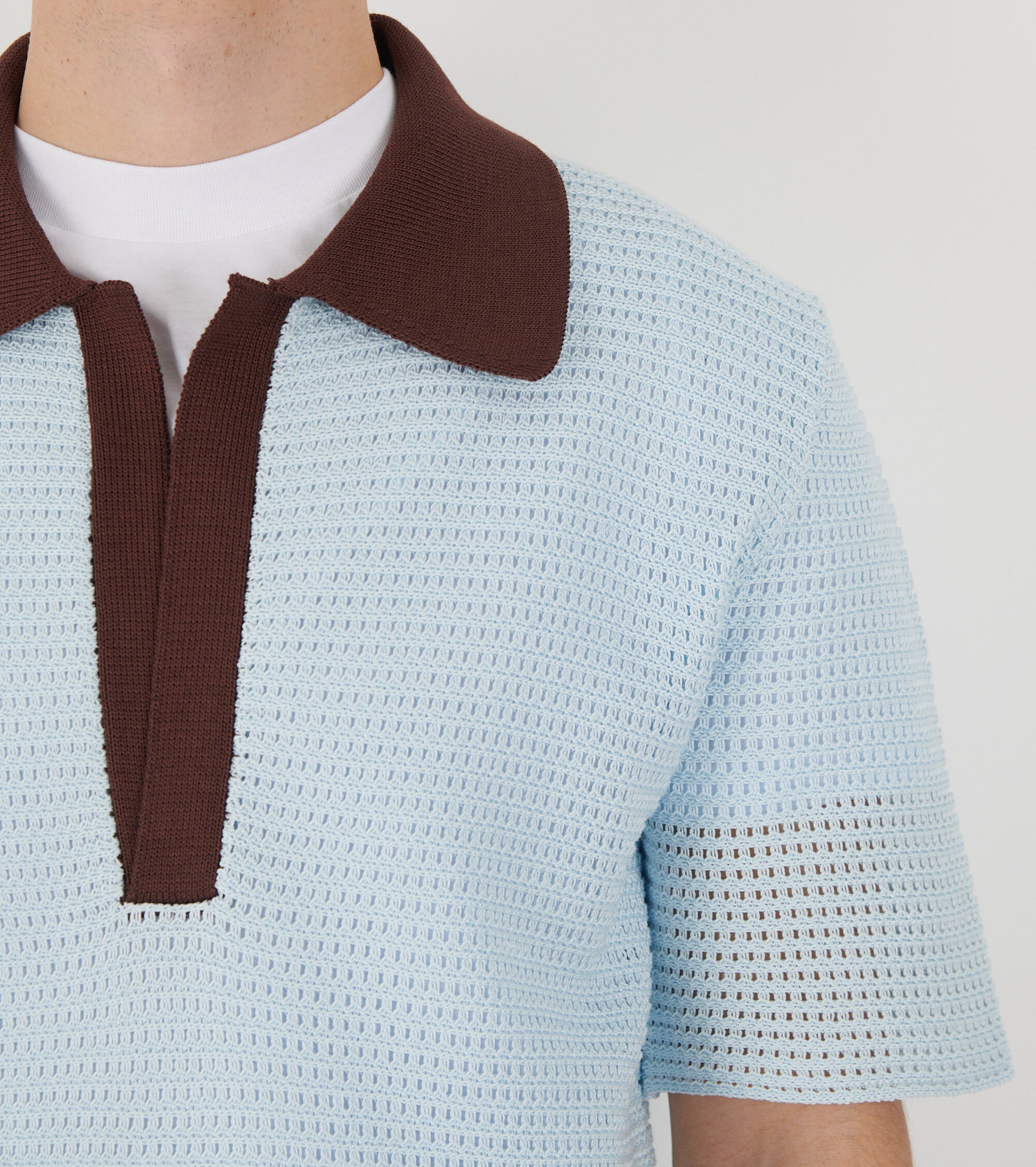 Knit Polo T-shirt Sky Blue/Earth Brown