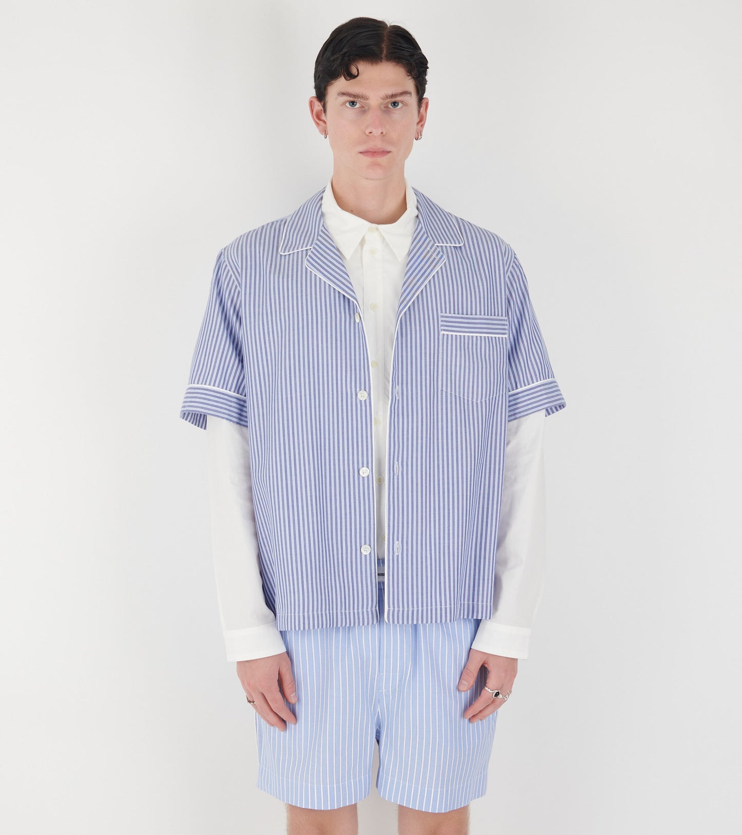 Wall Street Short Sleeve Shirt Blue Stripes One