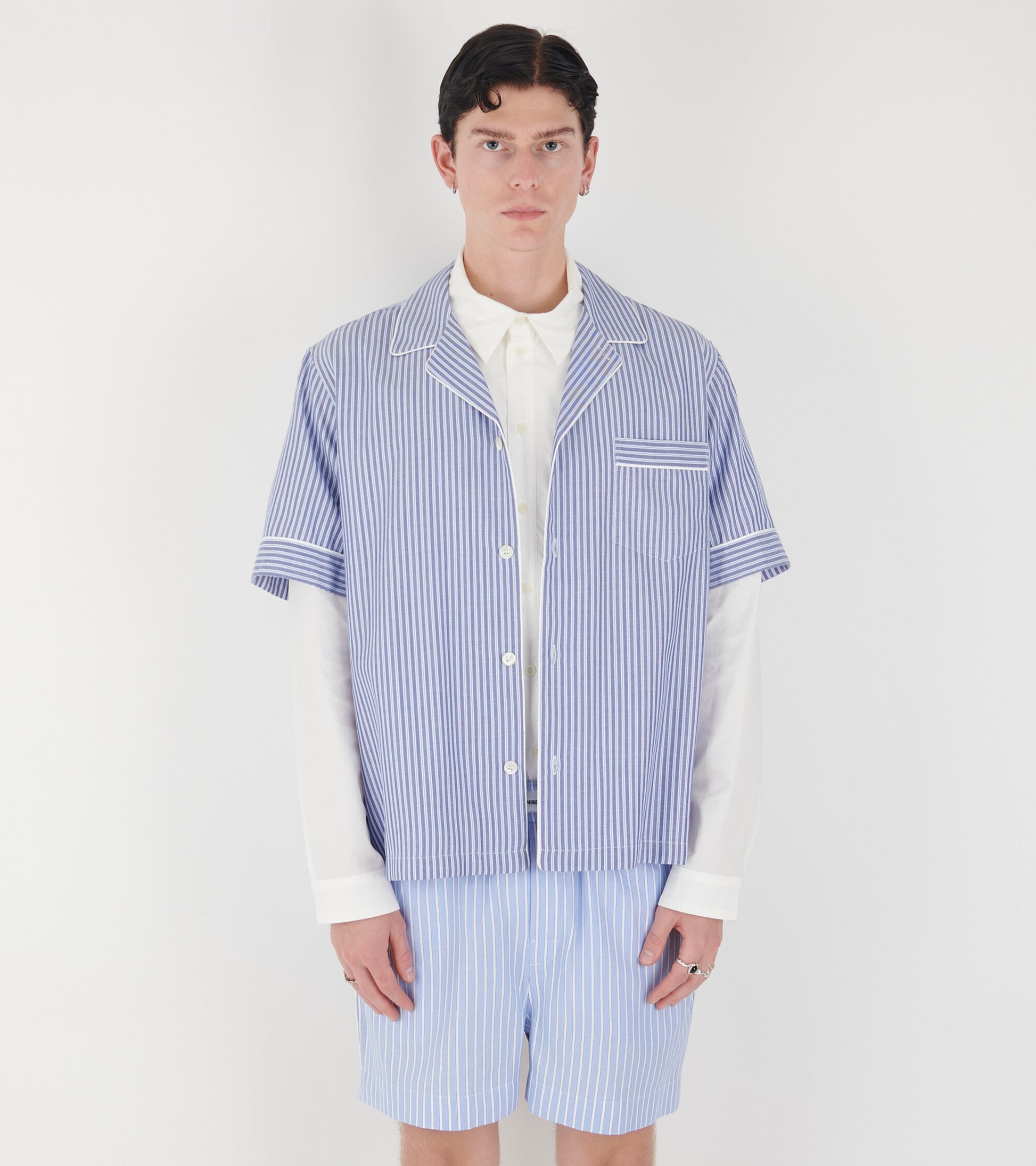 Wall Street Short Sleeve Shirt Blue Stripes One