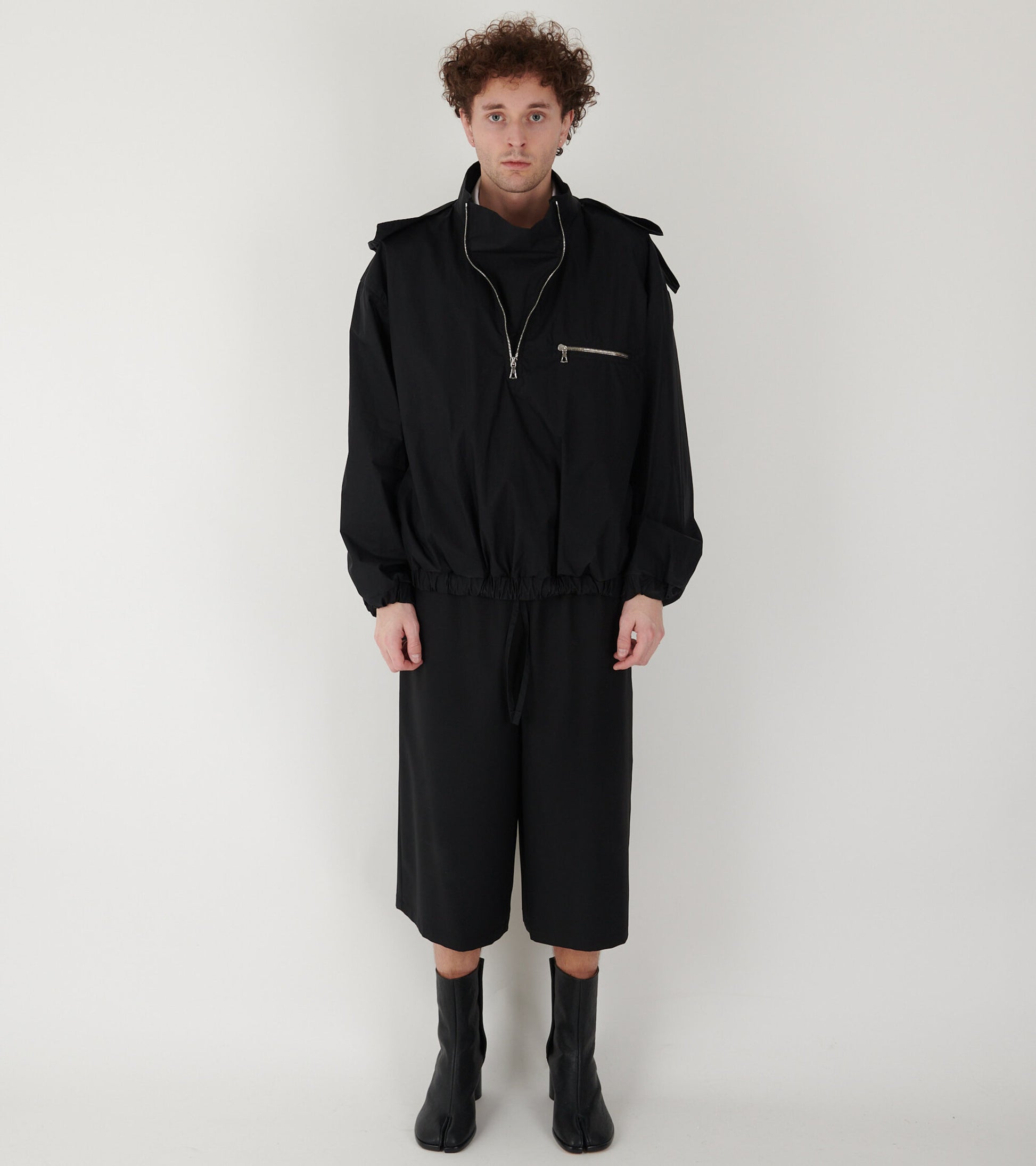 Waxed Poplin Windbreaker Black