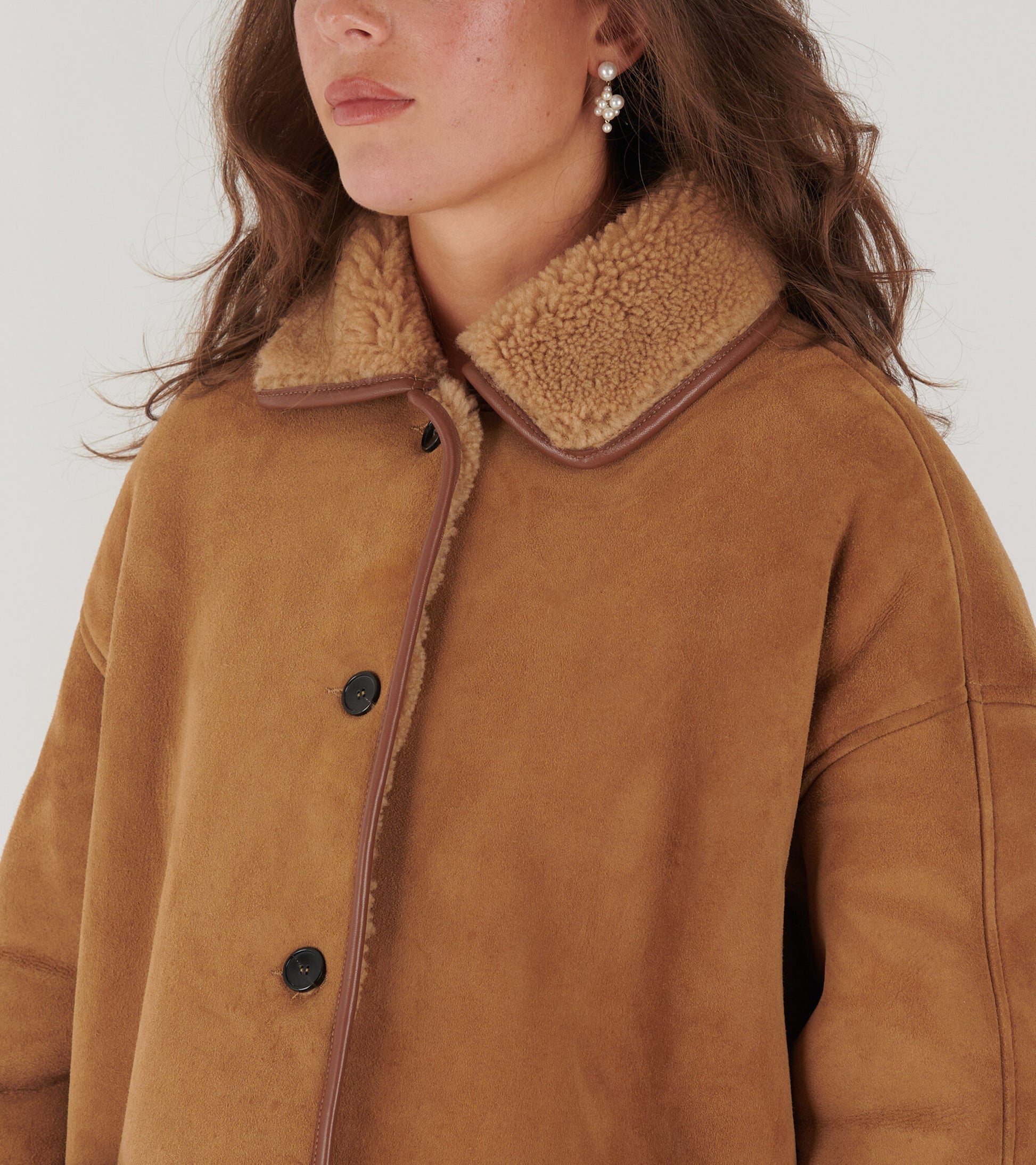 Suede Back Curly Hair Avis Jacket Tan