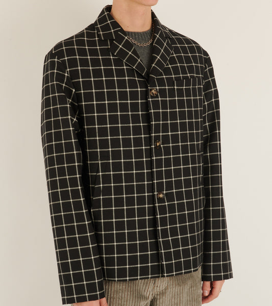 Checkered Wool Blazer Black
