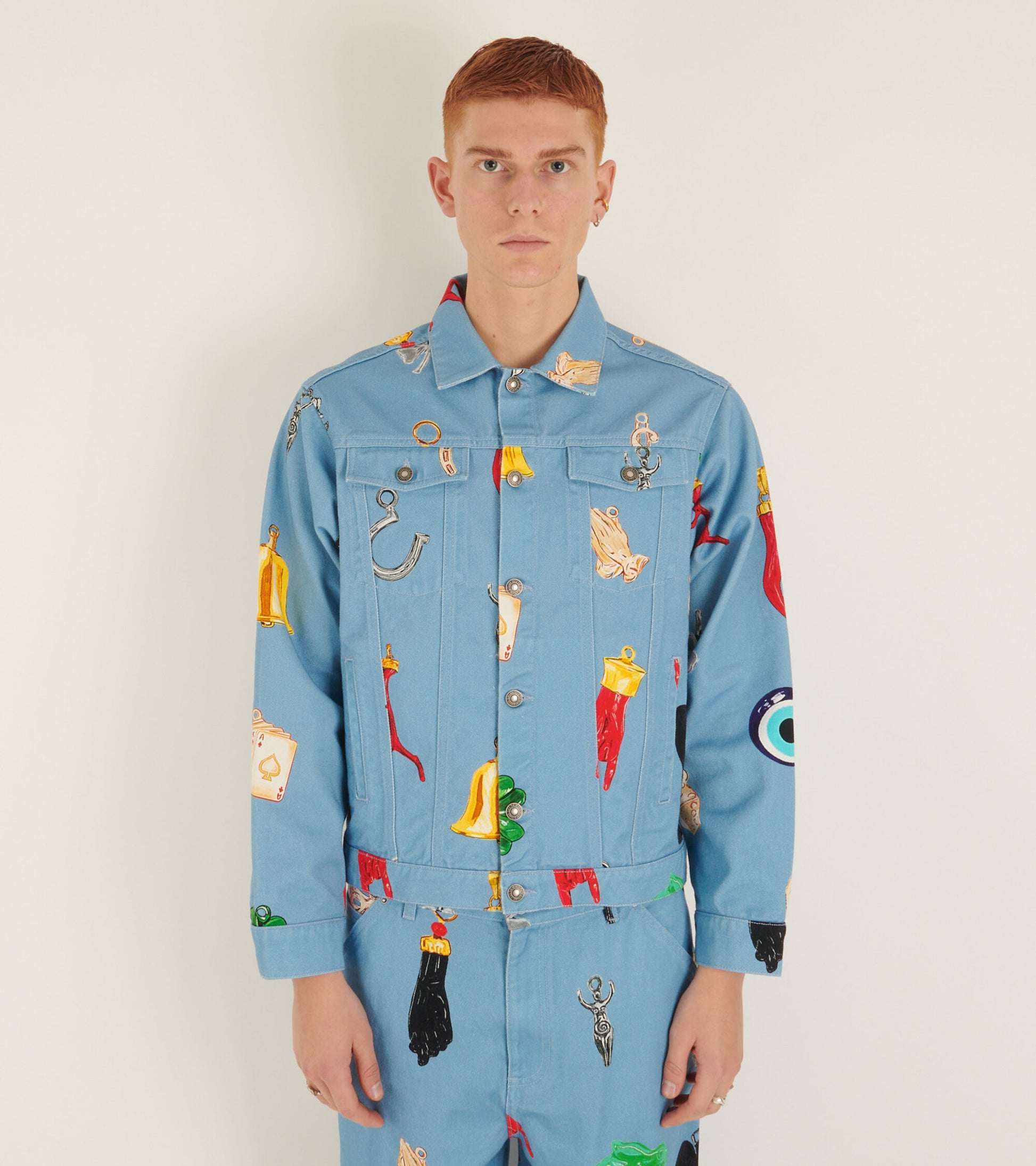 Charm Print Denim Jacket Light Blue