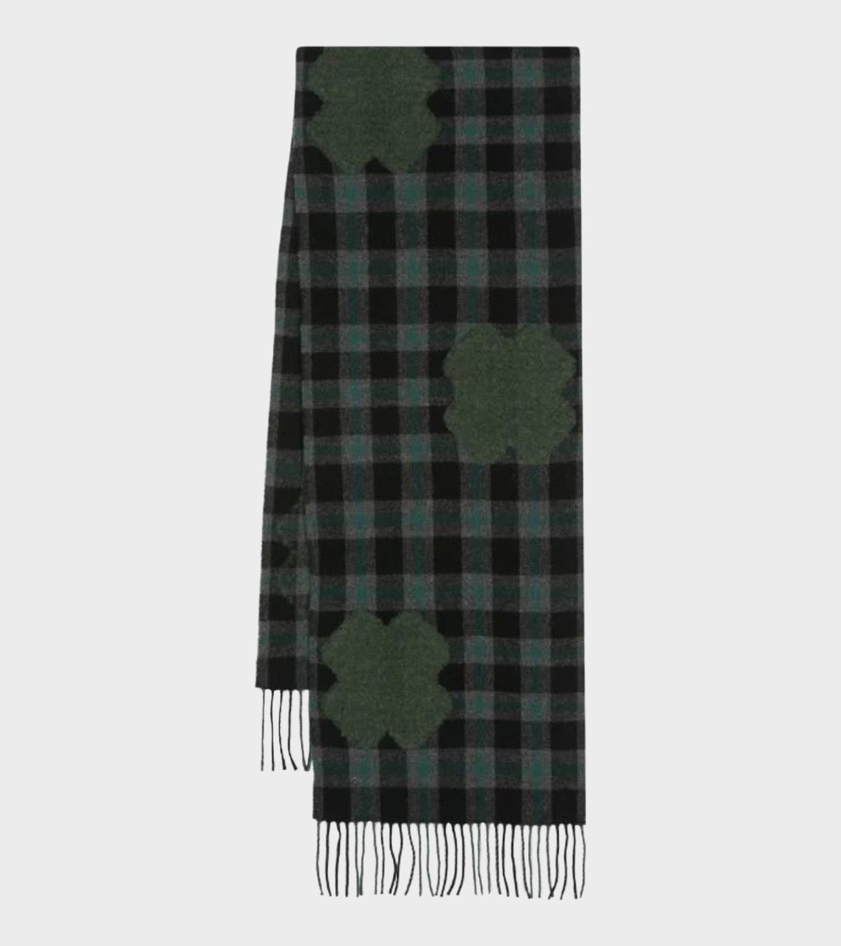 Cross Wool Scarf Olive Grid Cross