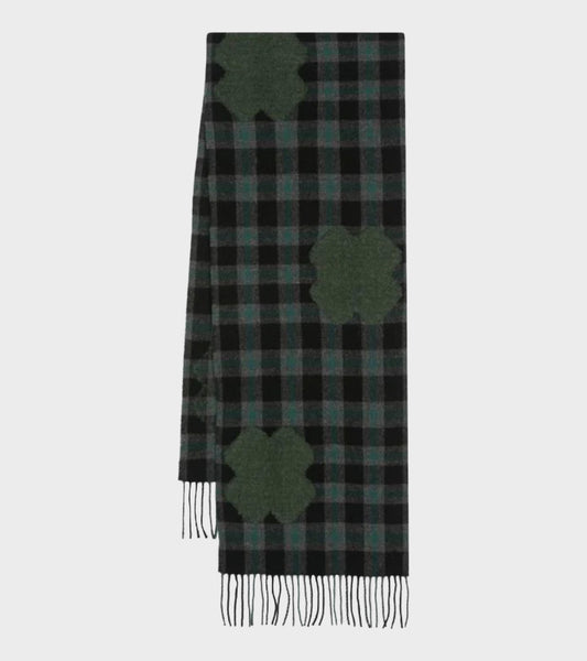 Cross Wool Scarf Olive Grid Cross