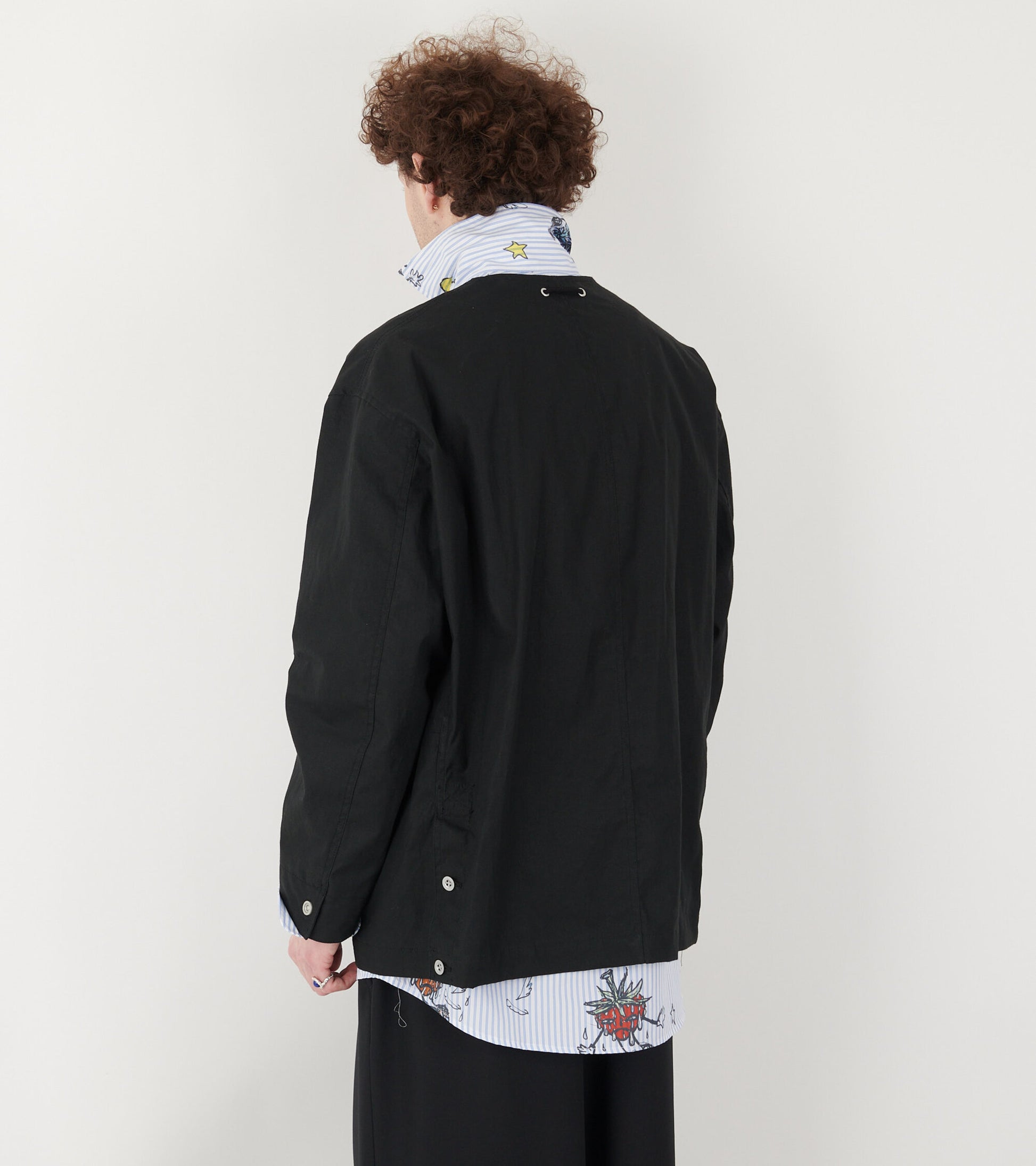 Linen Mix V-neck Jacket Black