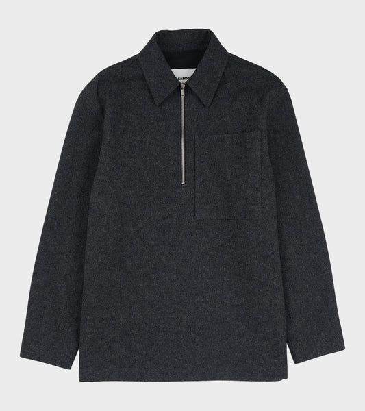 Wool Half Zip Overshirt Dark Grey