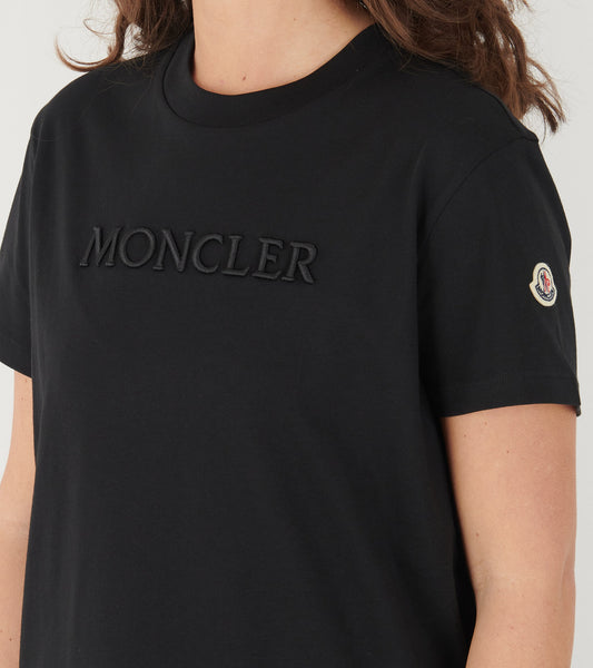 Embroidered Tonal Logo Cotton T-shirt Black