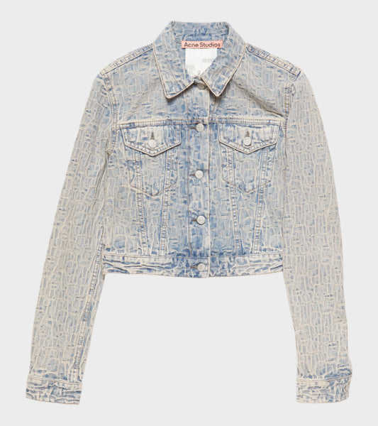 Cropped Monogram Denim Jacket Blue/Beige