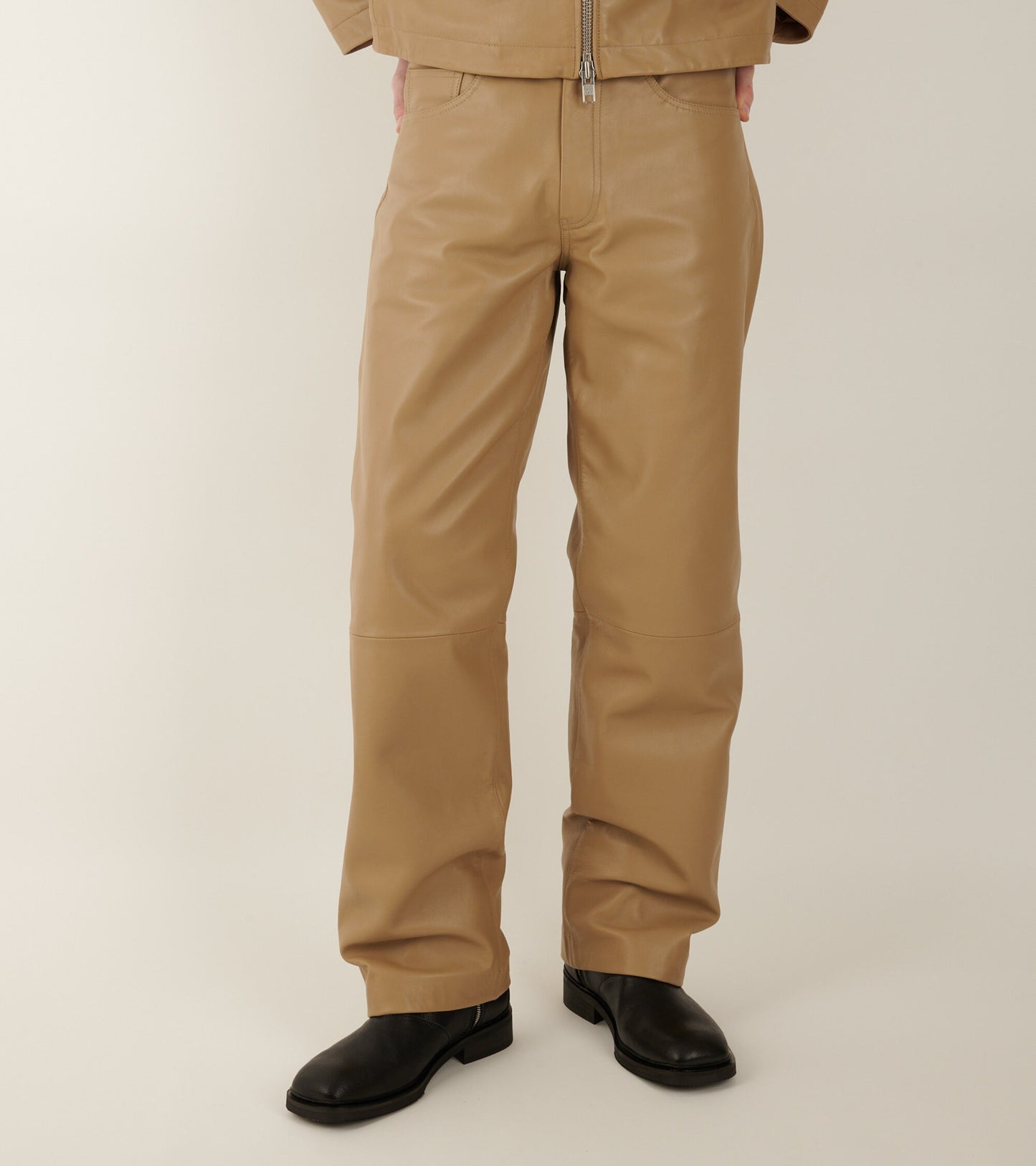 Loose Jeans Leather Khaki