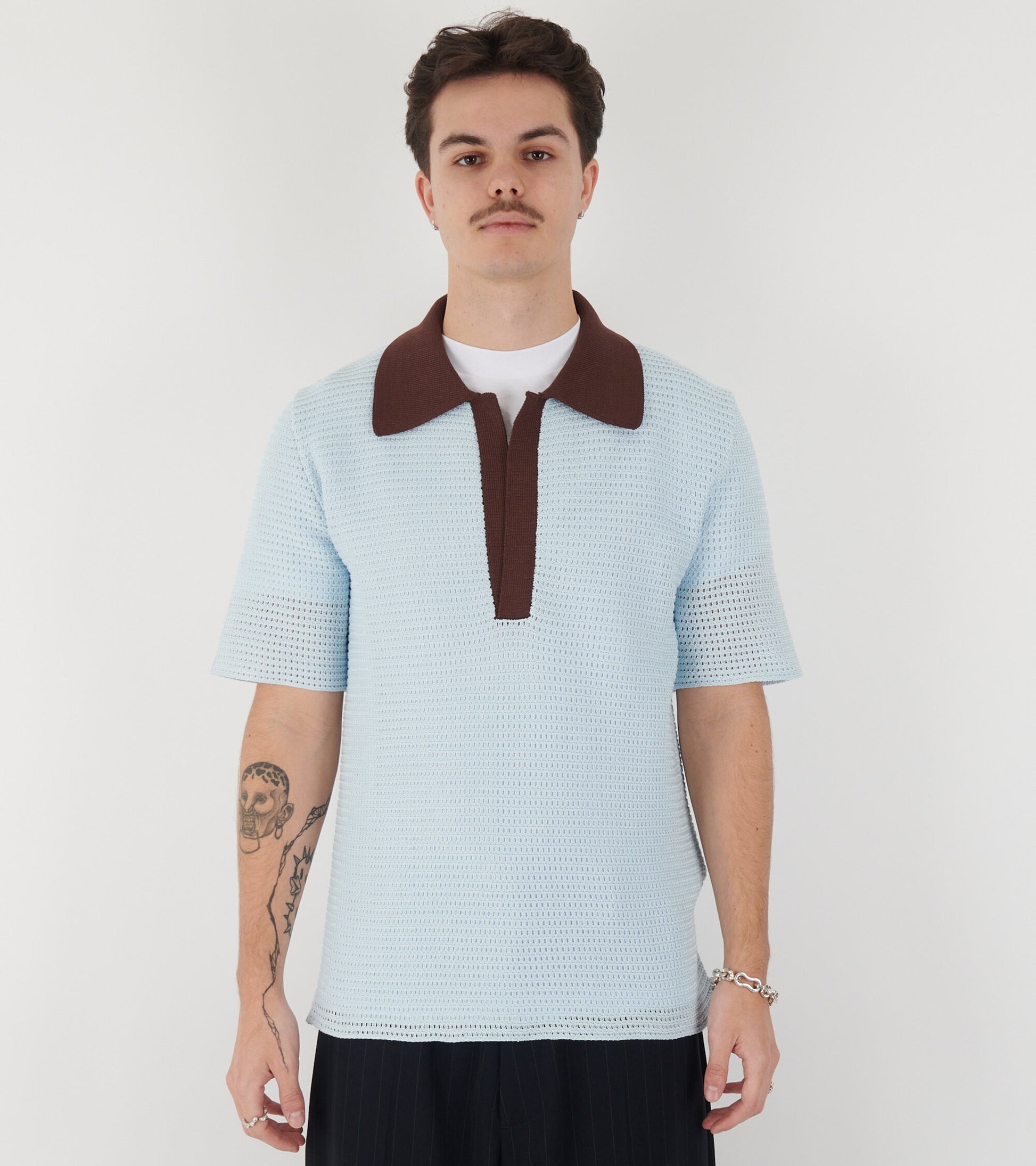 Knit Polo T-shirt Sky Blue/Earth Brown
