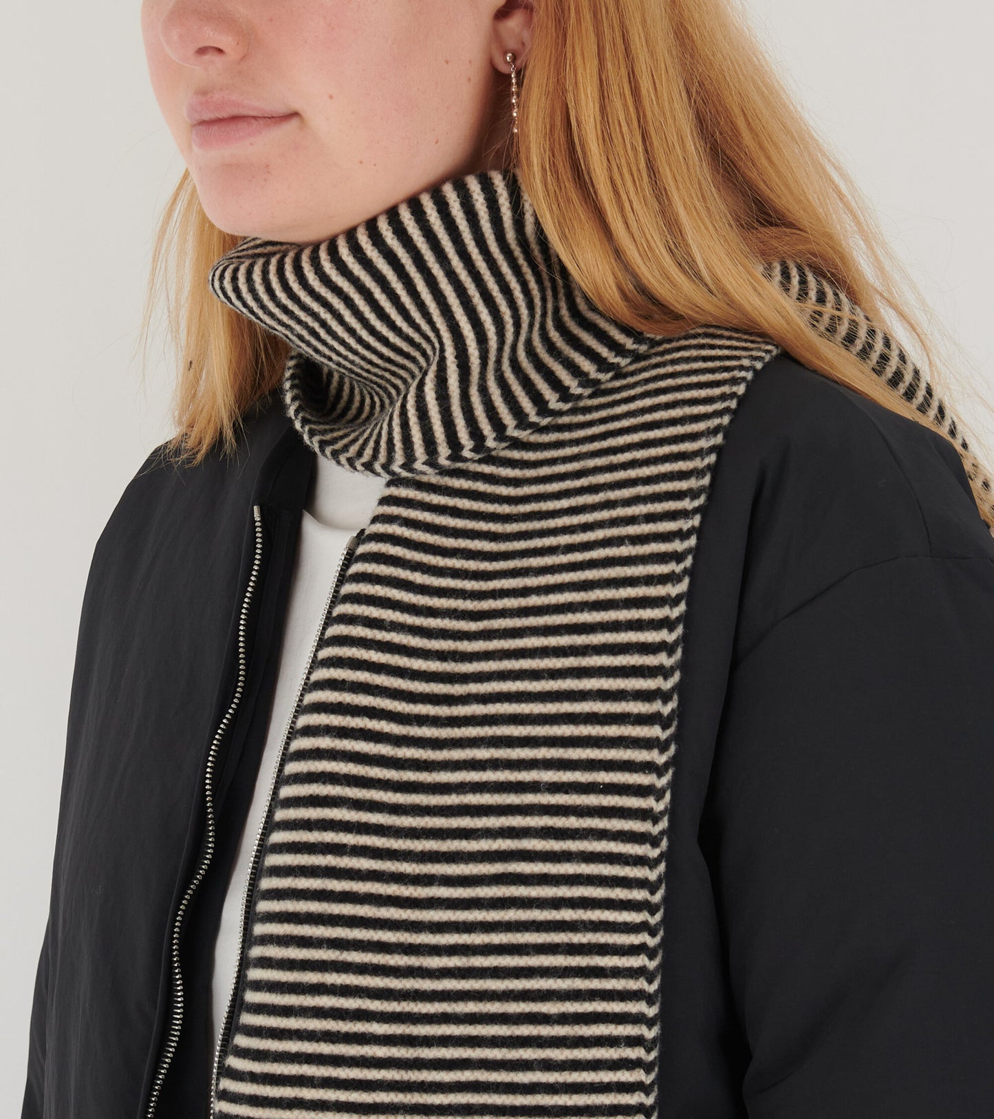 Large Striped Garter Stitch Scarf Black/Oatmeal
