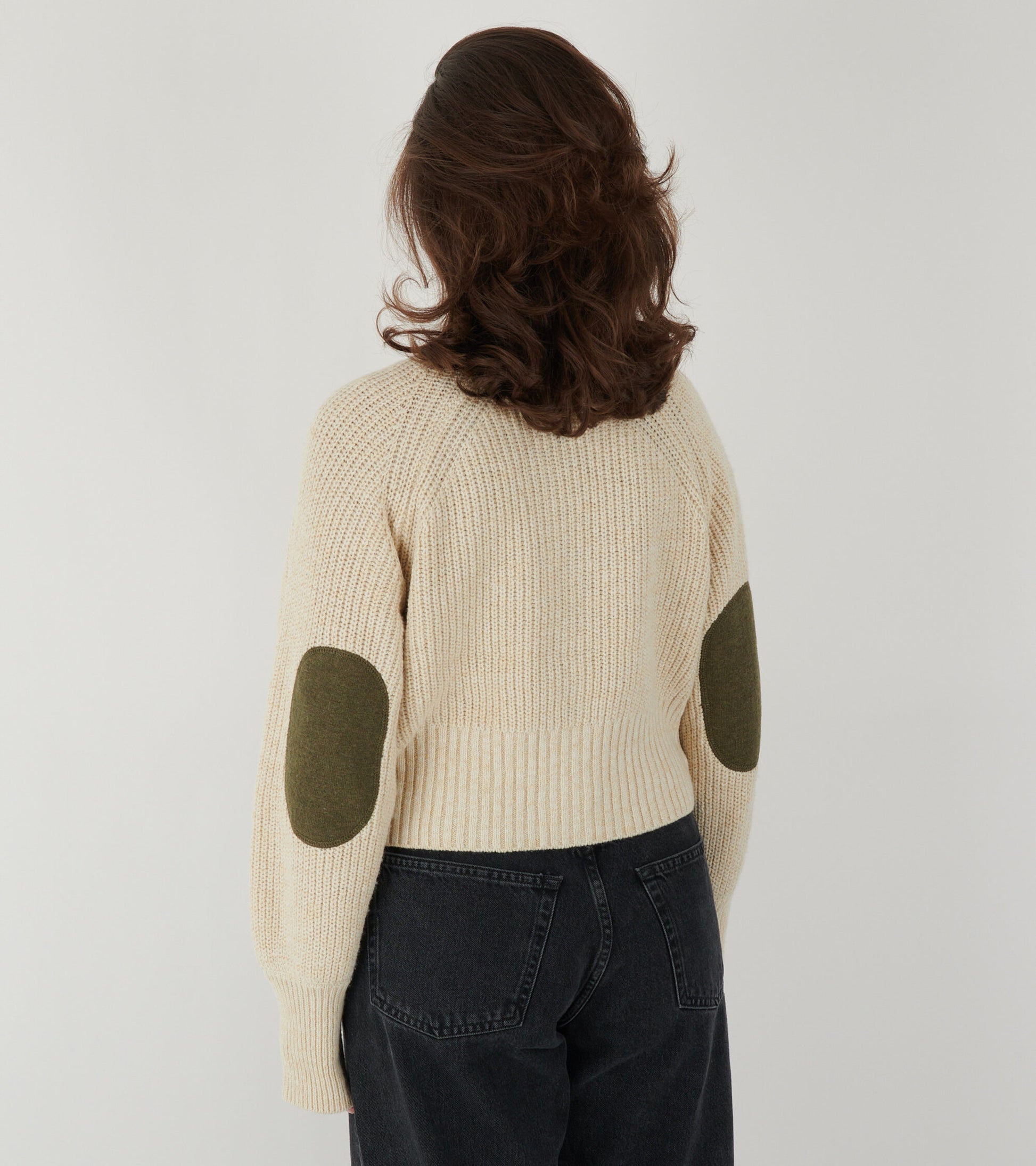 Elbow Patch Cardigan Off-White/Olive