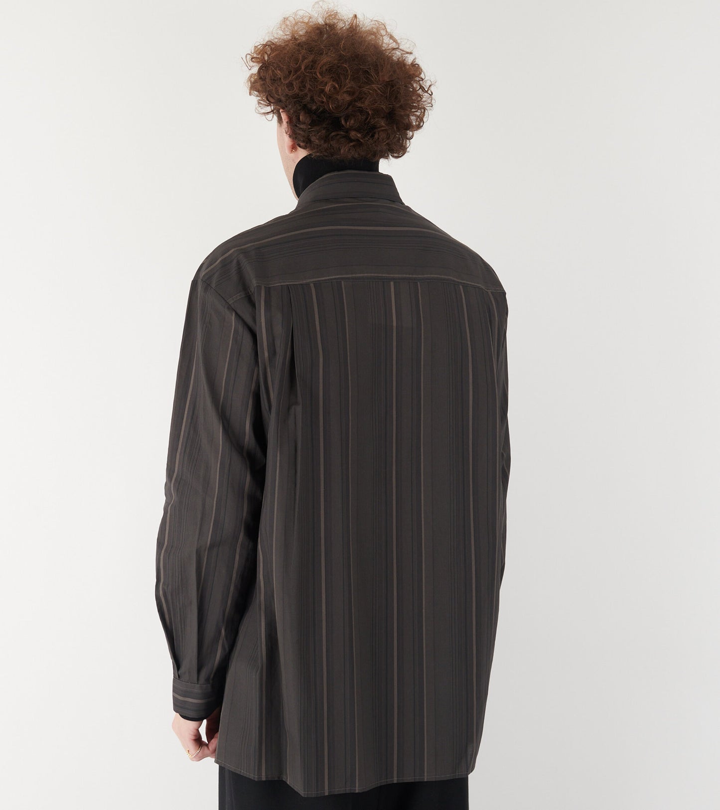 Stripe Square Pocket Oversized Shirt Brown