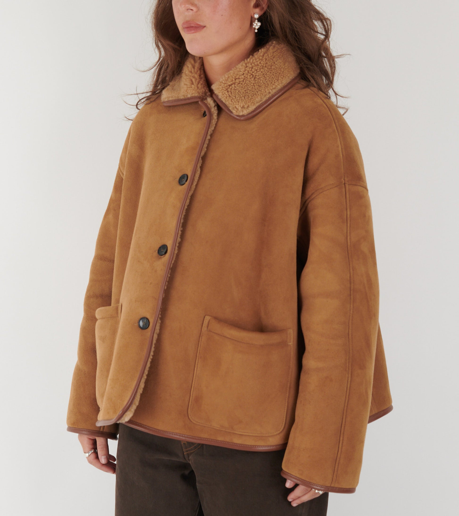 Suede Back Curly Hair Avis Jacket Tan