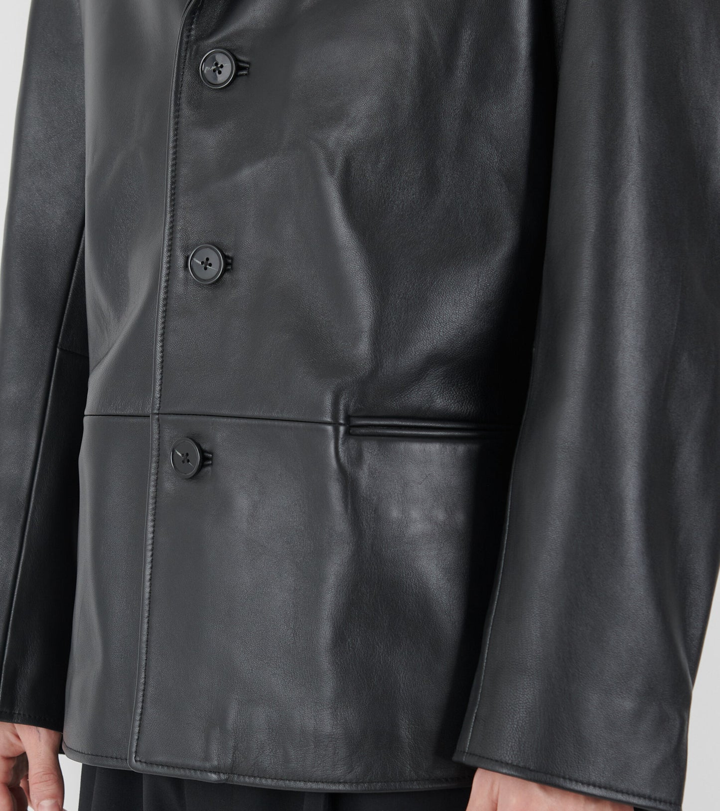Short Leather Blazer Black