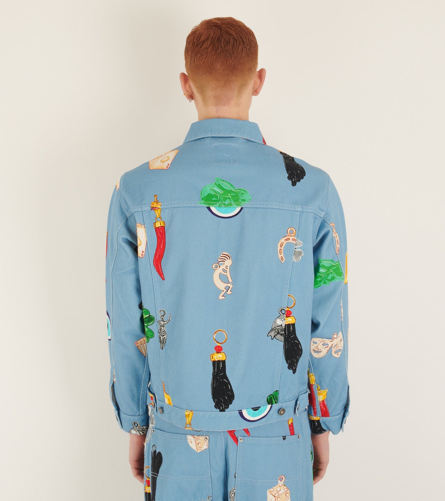 Charm Print Denim Jacket Light Blue