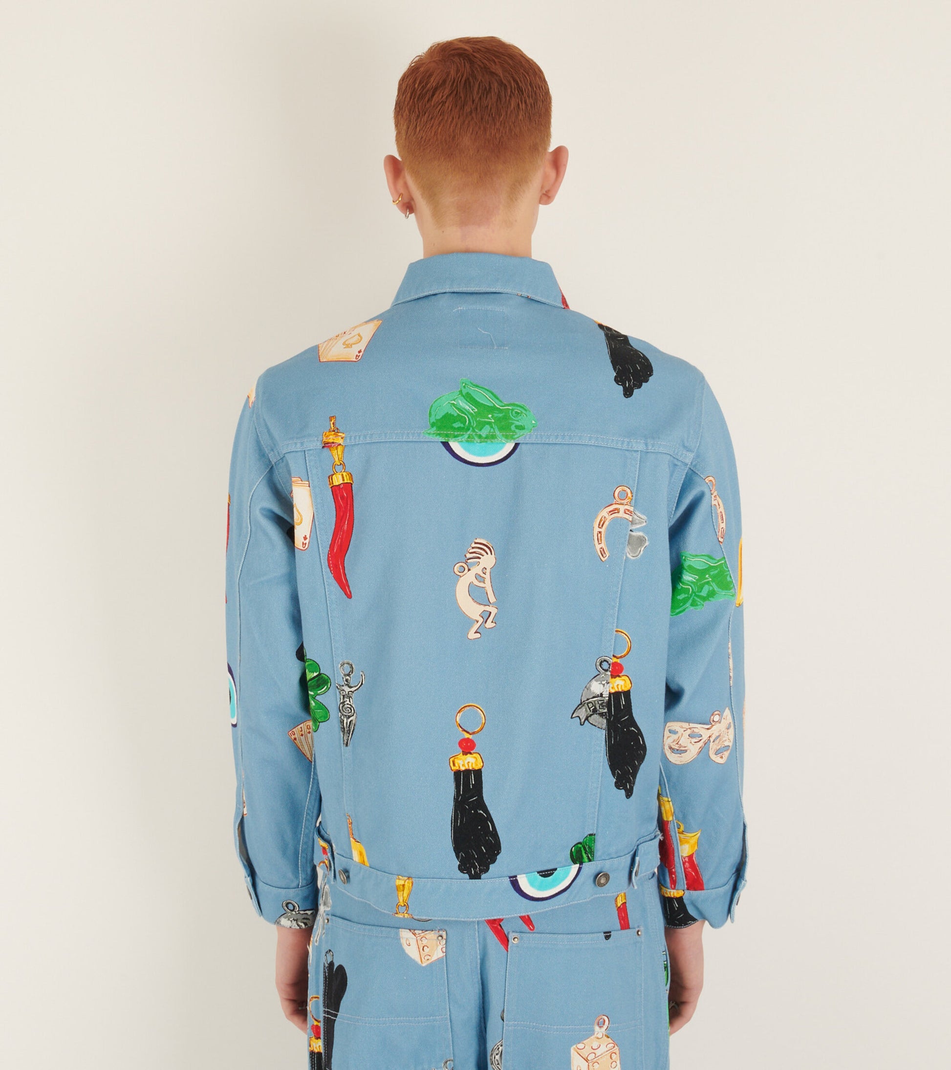 Charm Print Denim Jacket Light Blue