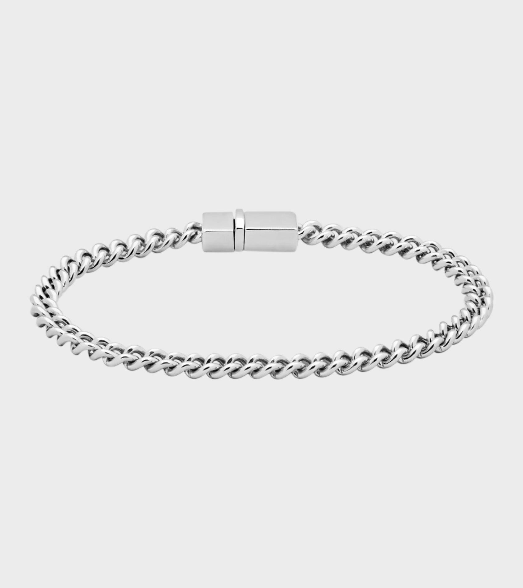 Rounded Curb Bracelet Thin Silver