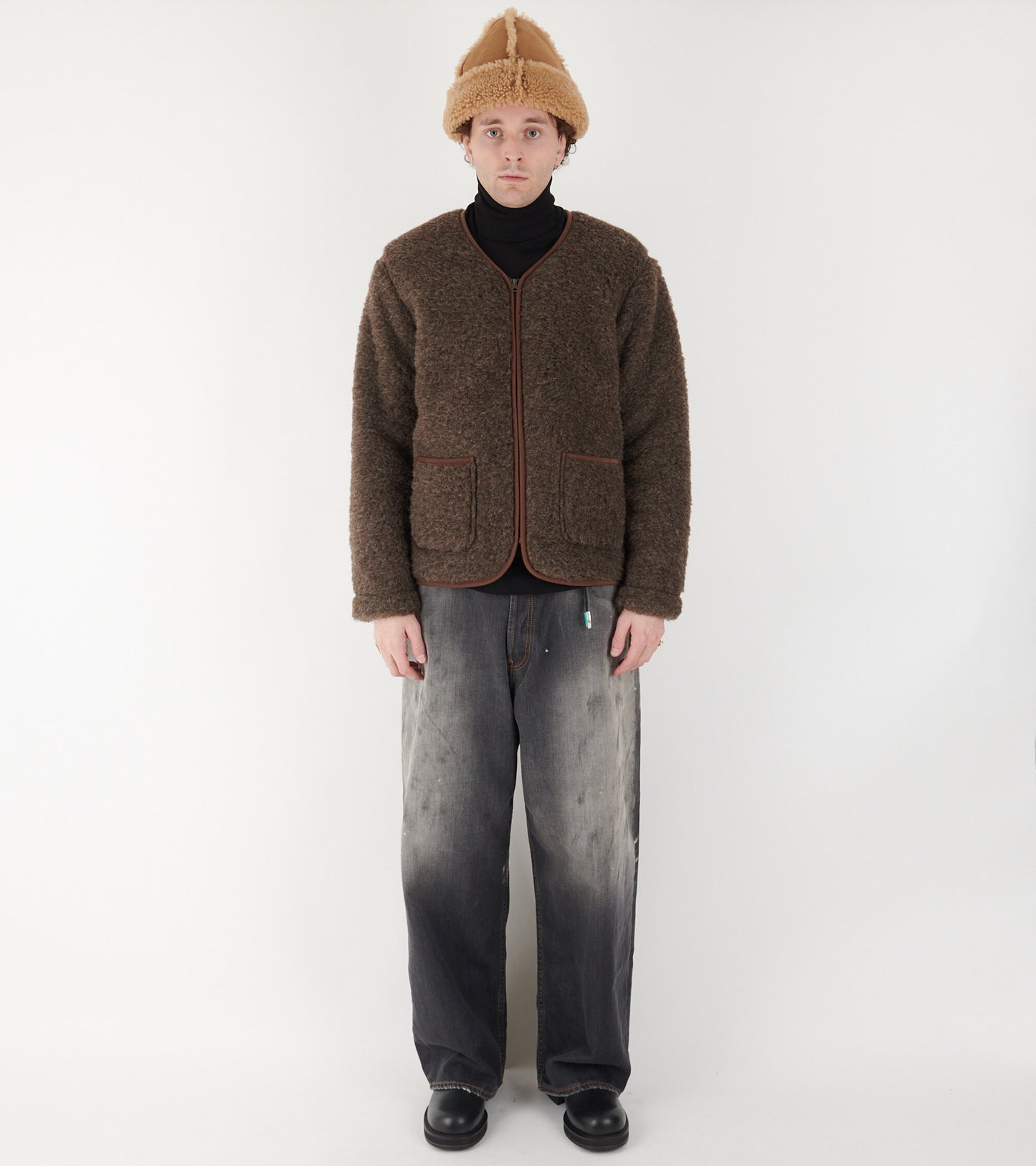 Zip Cardigan Mid Brown