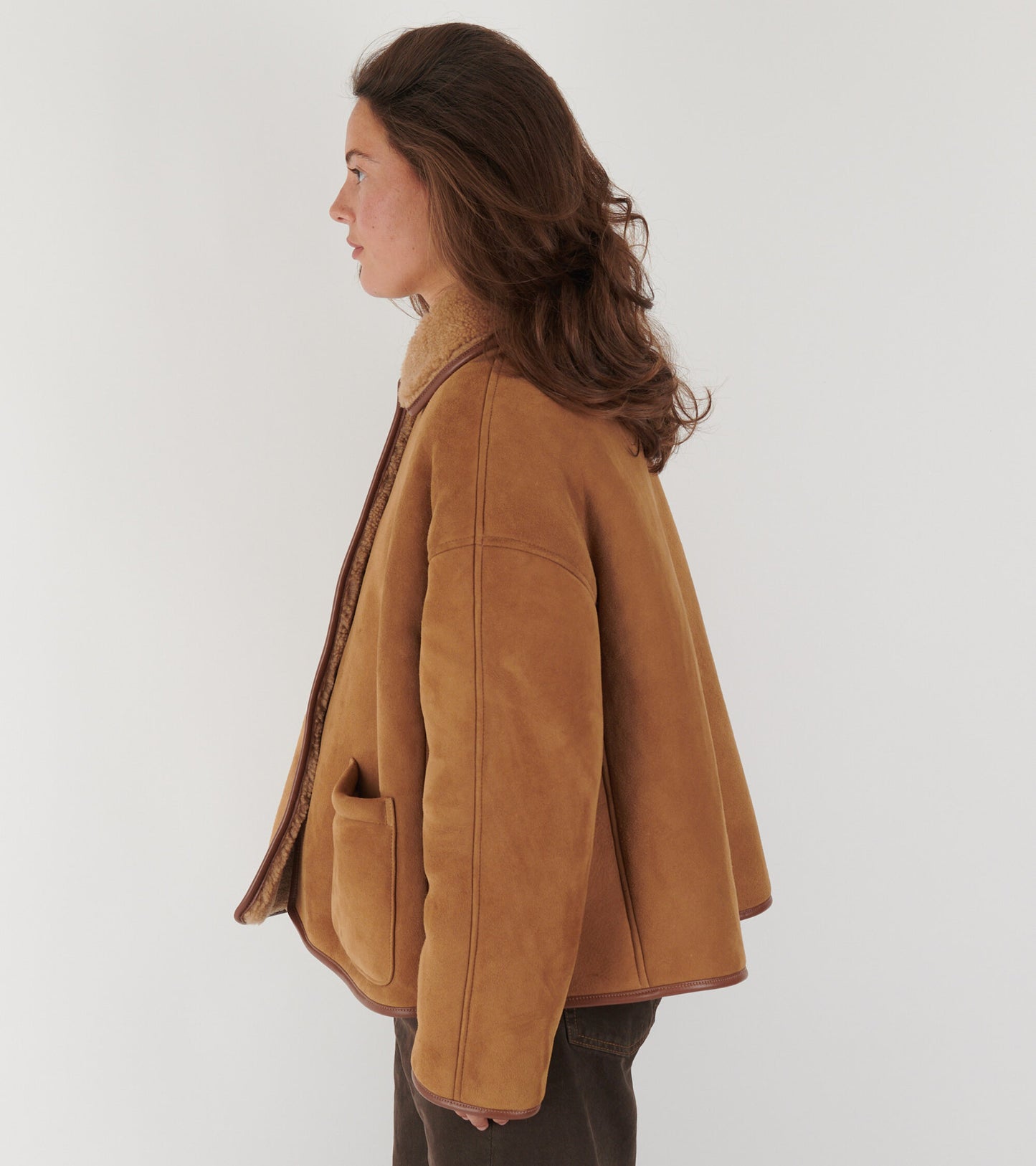 Suede Back Curly Hair Avis Jacket Tan
