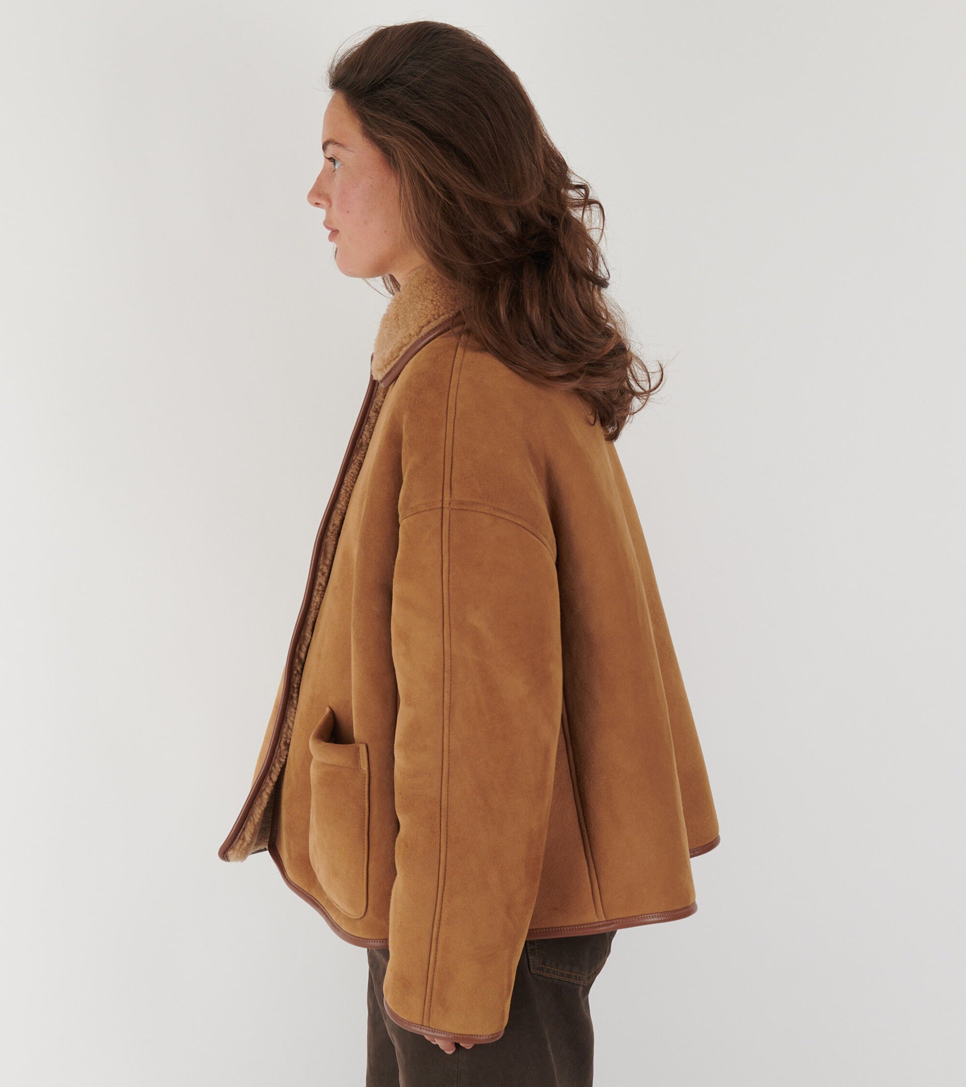 Suede Back Curly Hair Avis Jacket Tan