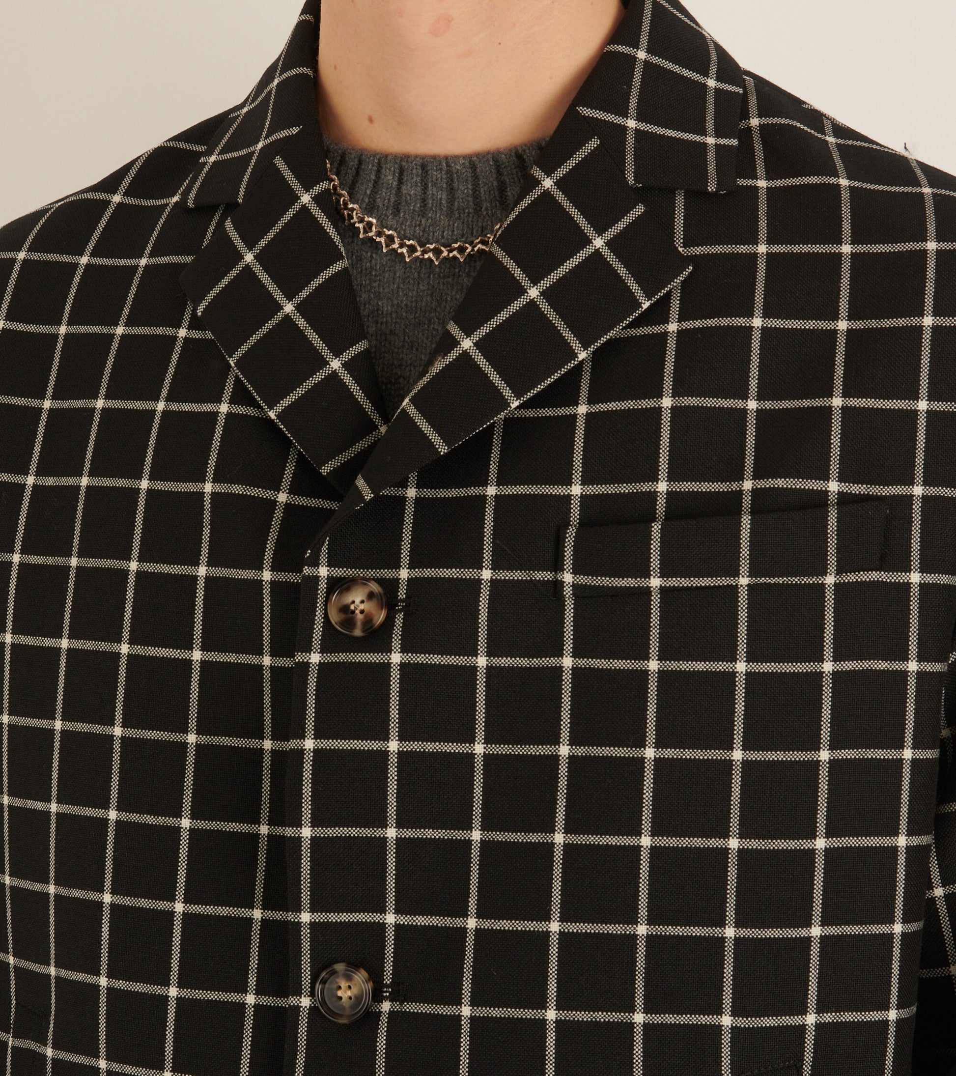 Checkered Wool Blazer Black