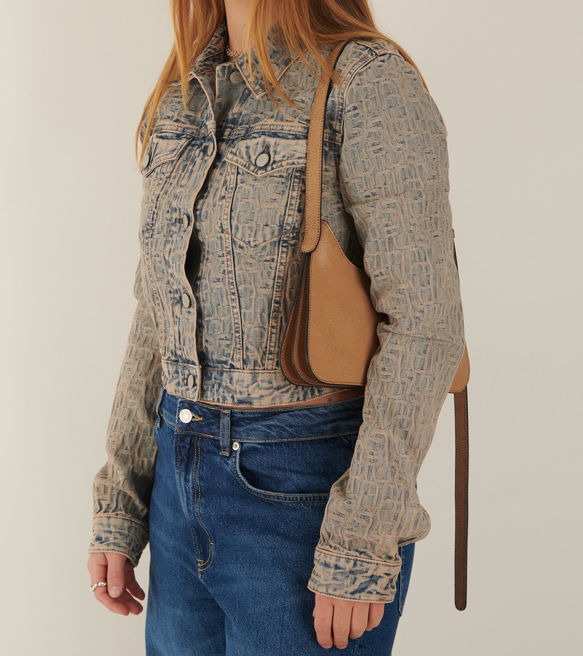 Cropped Monogram Denim Jacket Blue/Beige