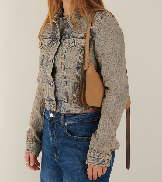 Cropped Monogram Denim Jacket Blue/Beige