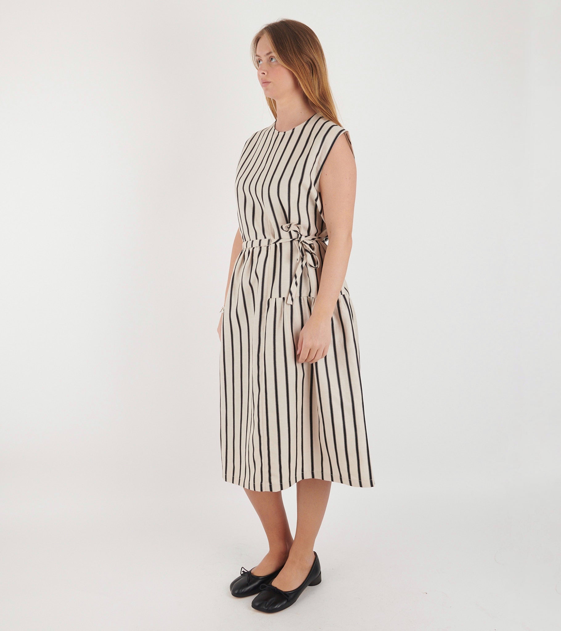 Mismatch Dress Creme Black Stripe