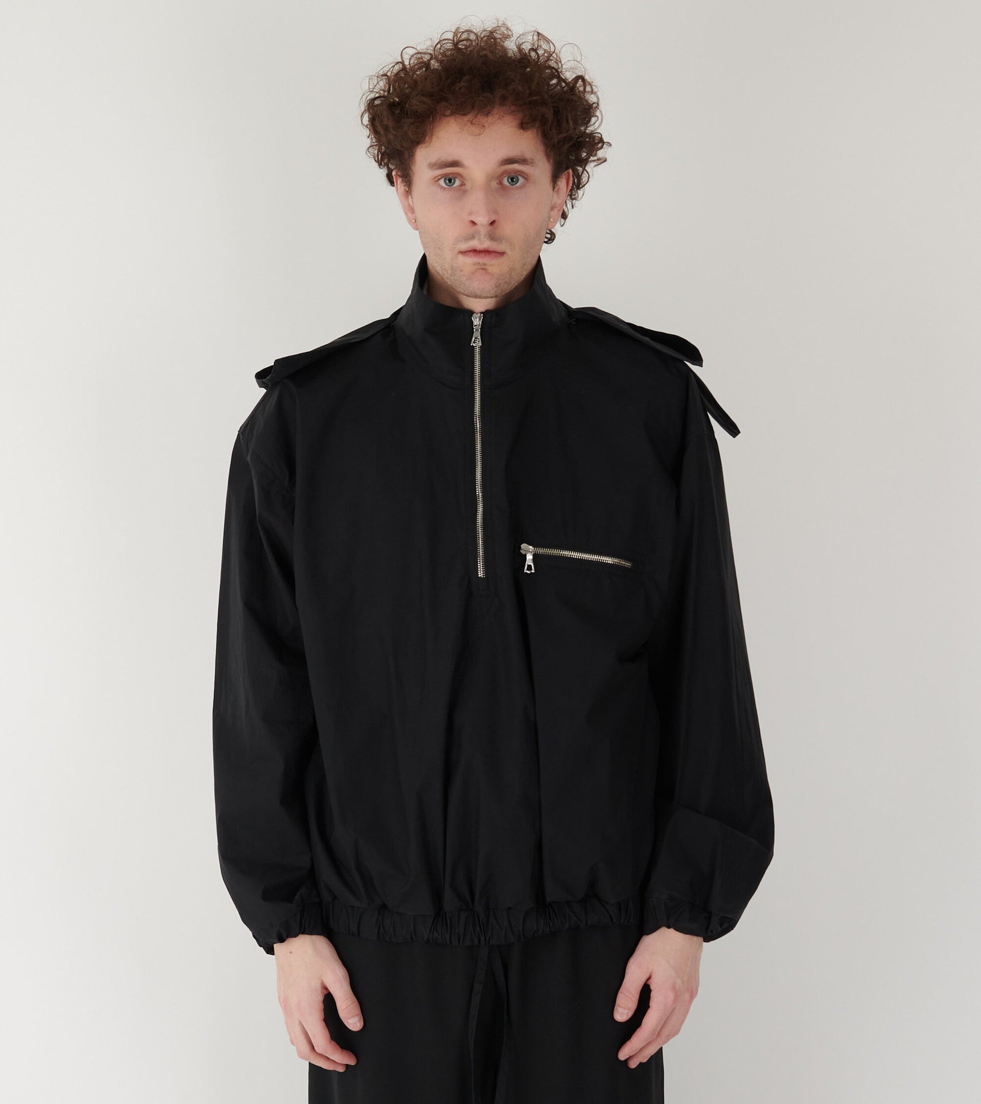 Waxed Poplin Windbreaker Black