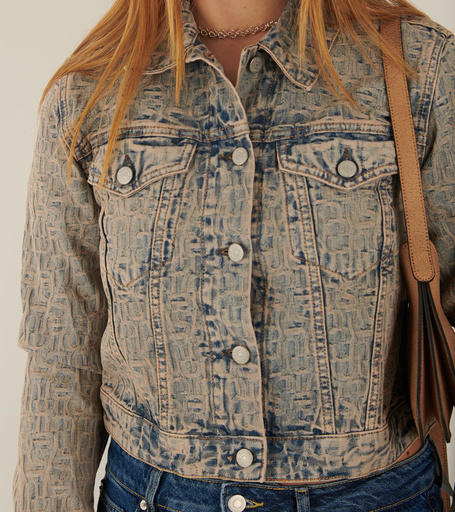 Cropped Monogram Denim Jacket Blue/Beige