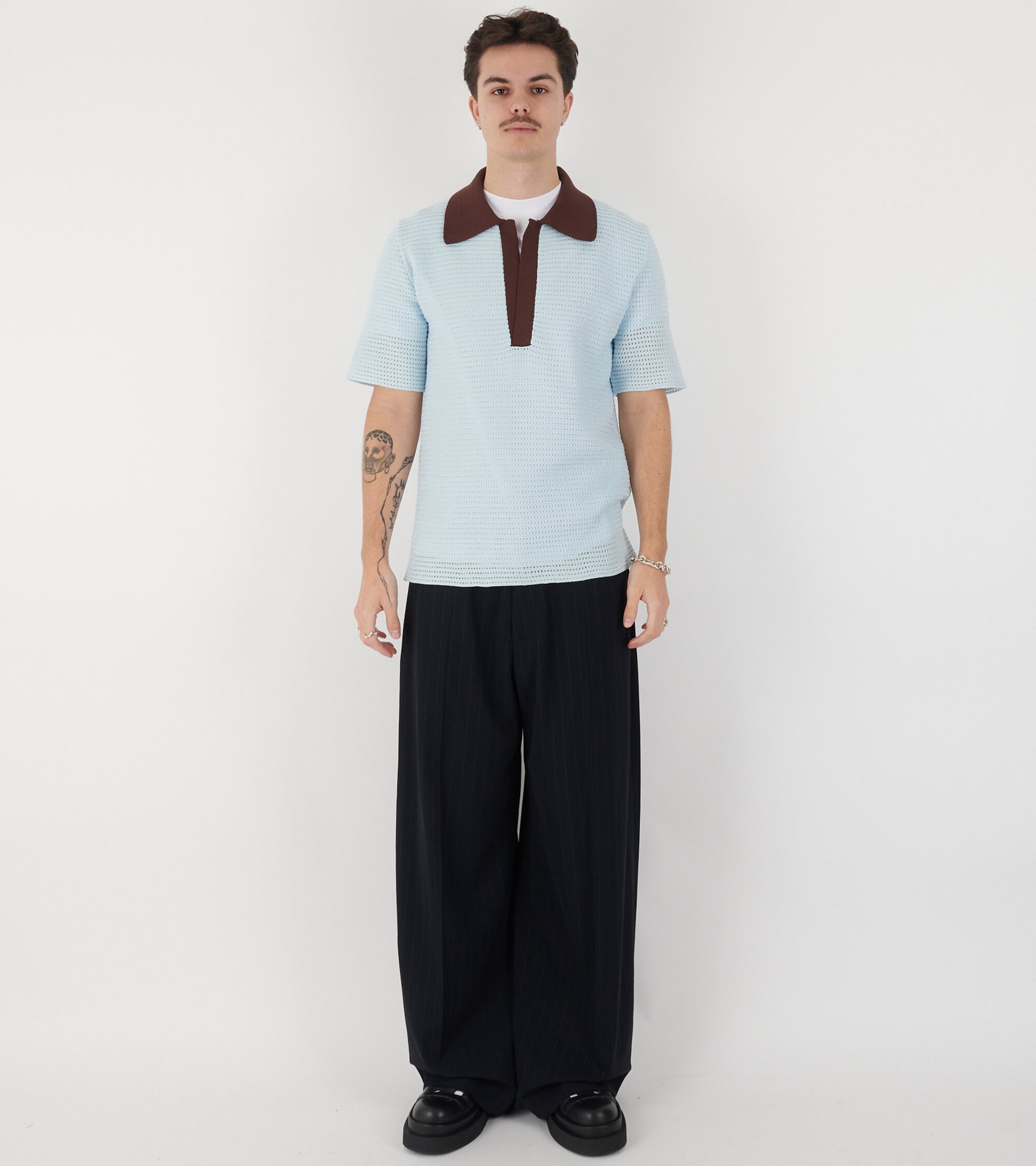 Knit Polo T-shirt Sky Blue/Earth Brown