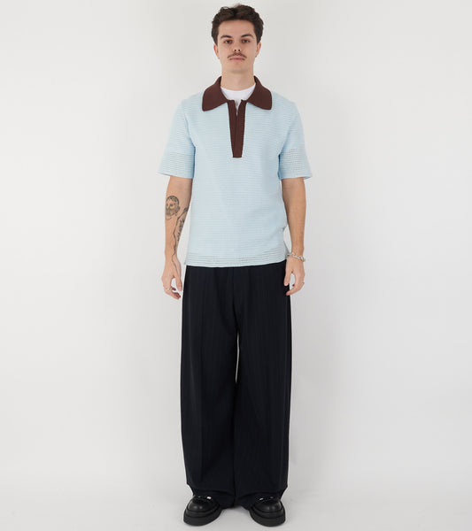 Knit Polo T-shirt Sky Blue/Earth Brown