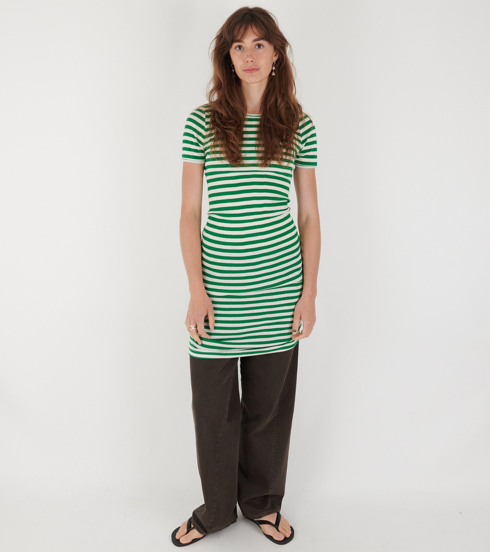 101 Short Sleeve John Rib Dress Green/Ecru