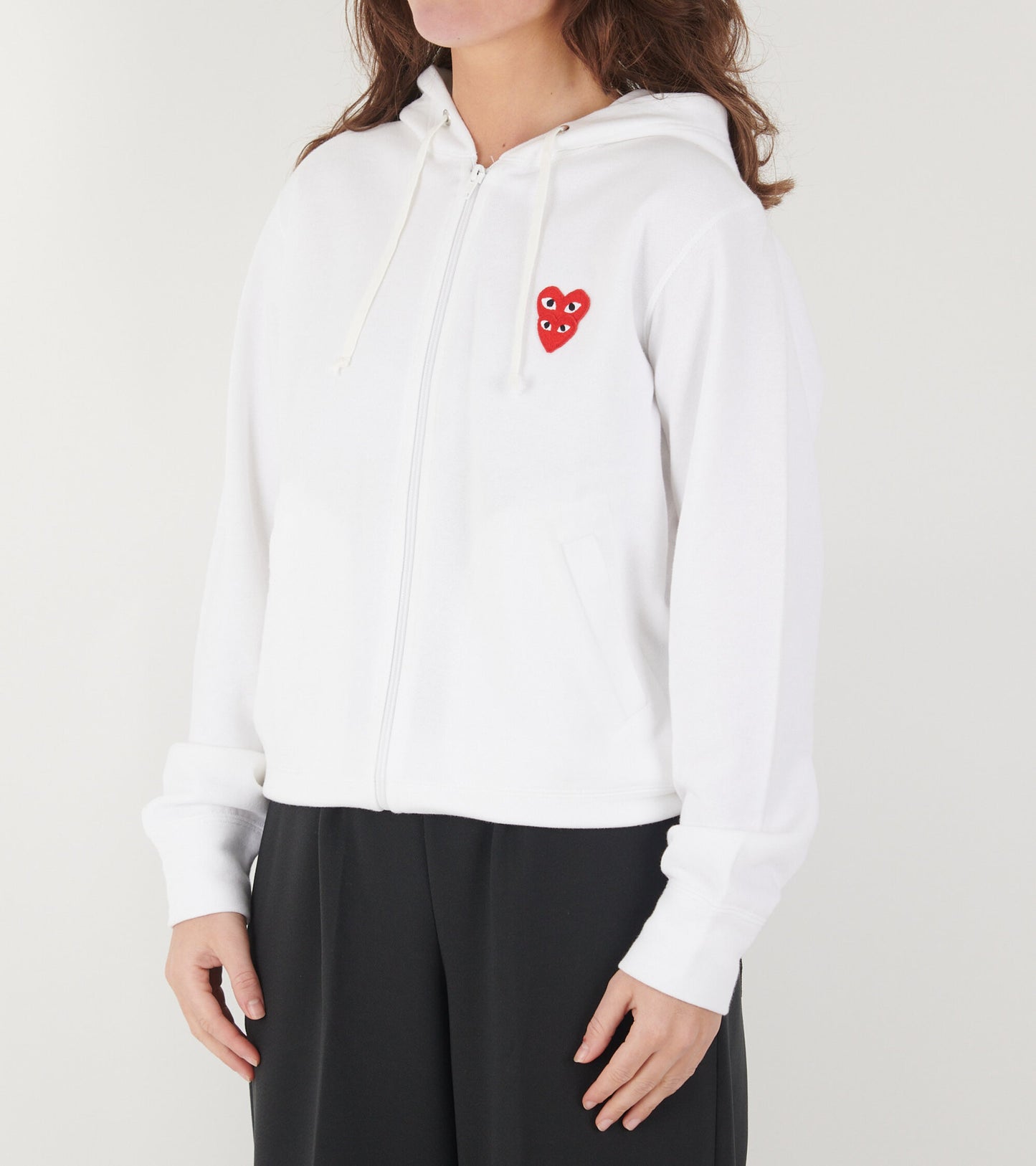 W Double Heart Zip Hoodie White
