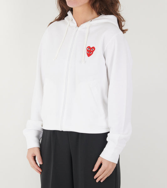W Double Heart Zip Hoodie White