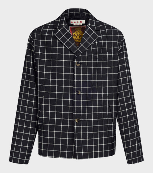 Checkered Wool Blazer Black