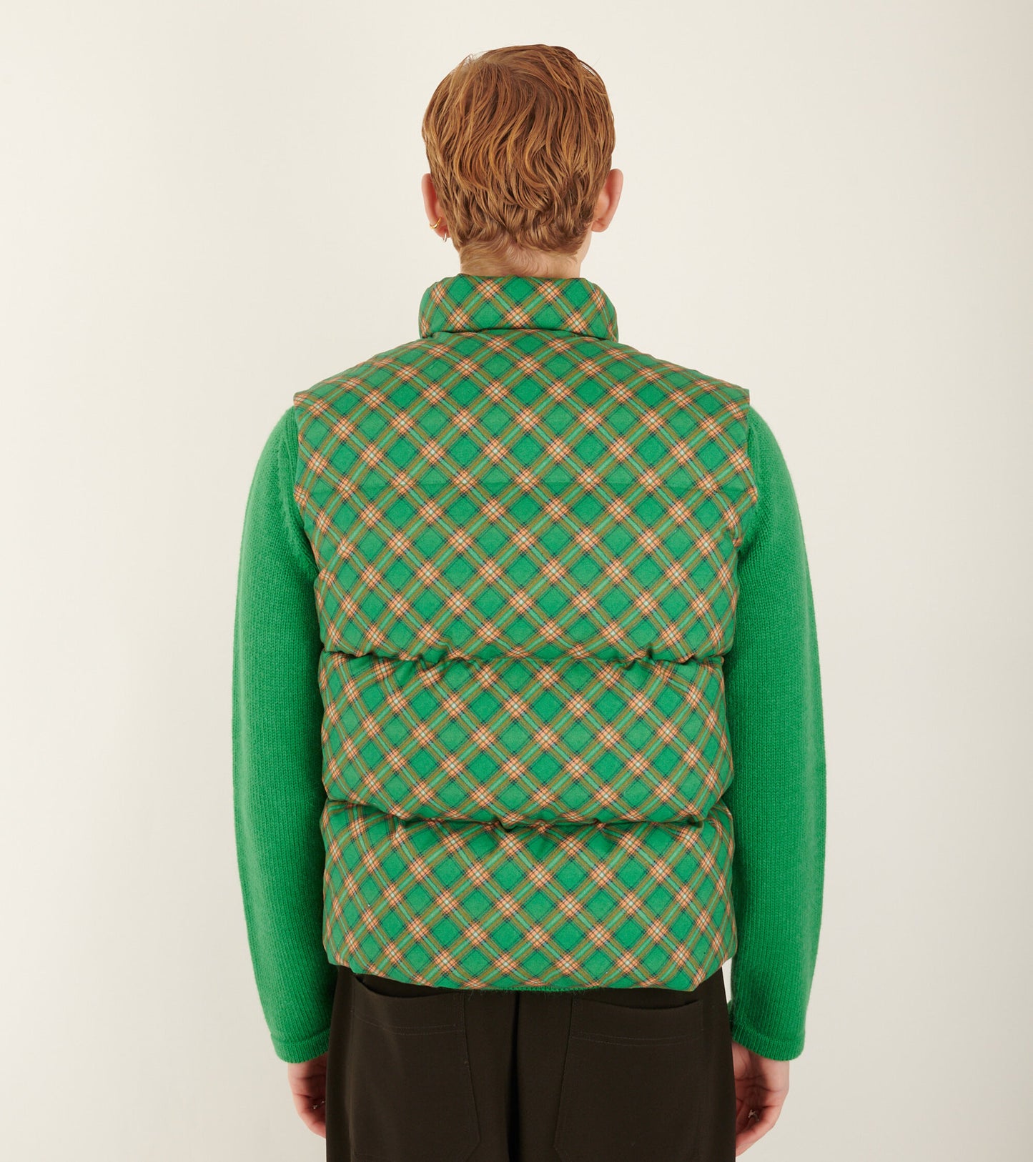 Cotton Down Vest Green Plaid