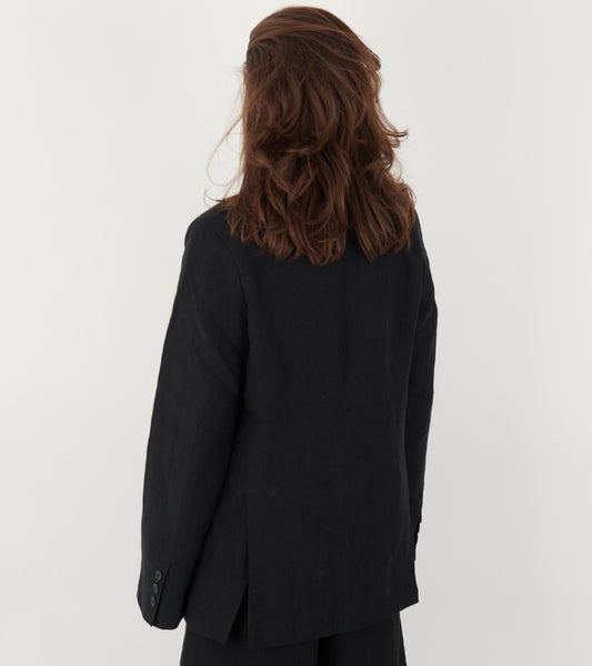 Linen Straight Blazer Black
