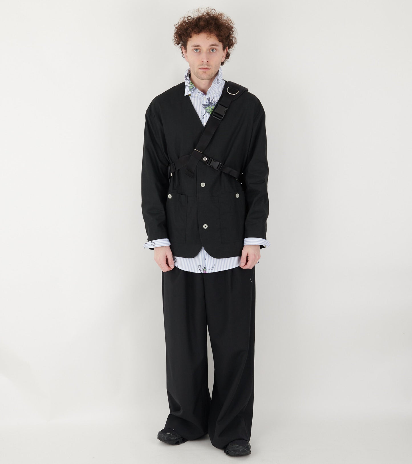 Linen Mix V-neck Jacket Black