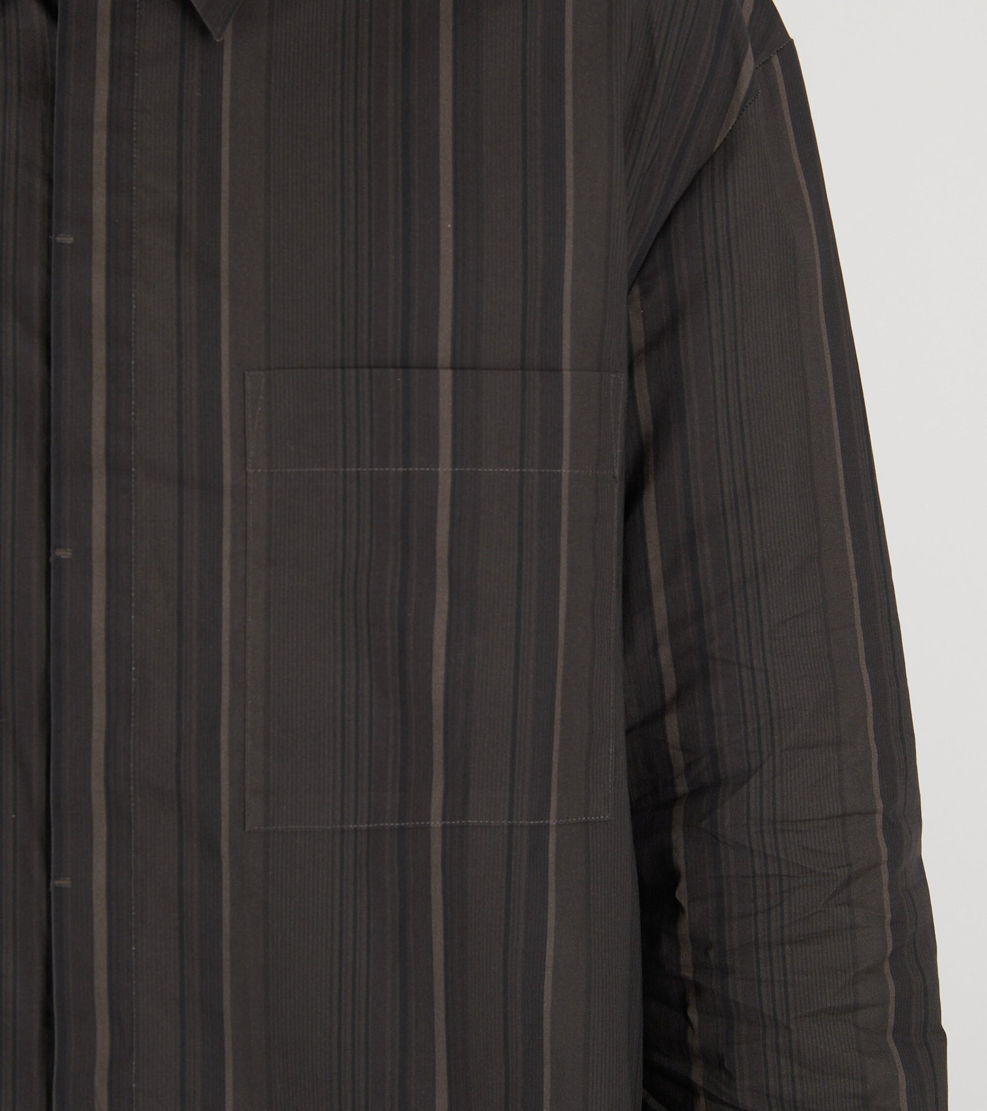 Stripe Square Pocket Oversized Shirt Brown