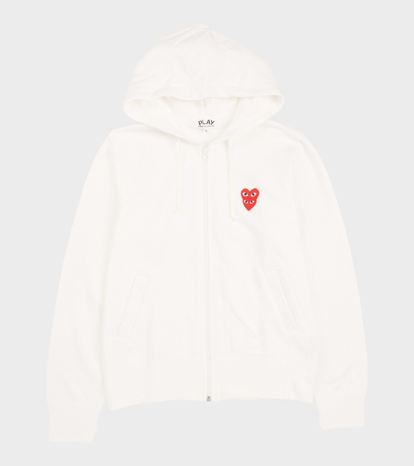 W Double Heart Zip Hoodie White
