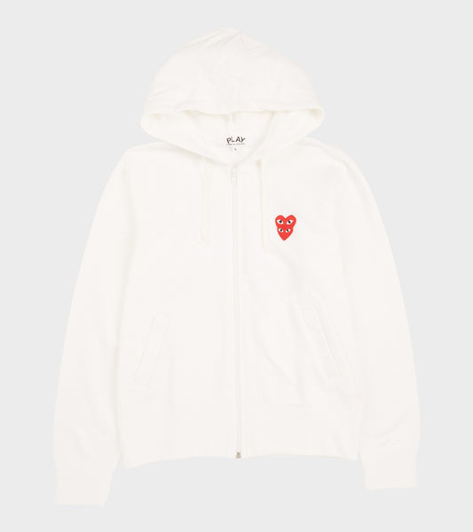 W Double Heart Zip Hoodie White