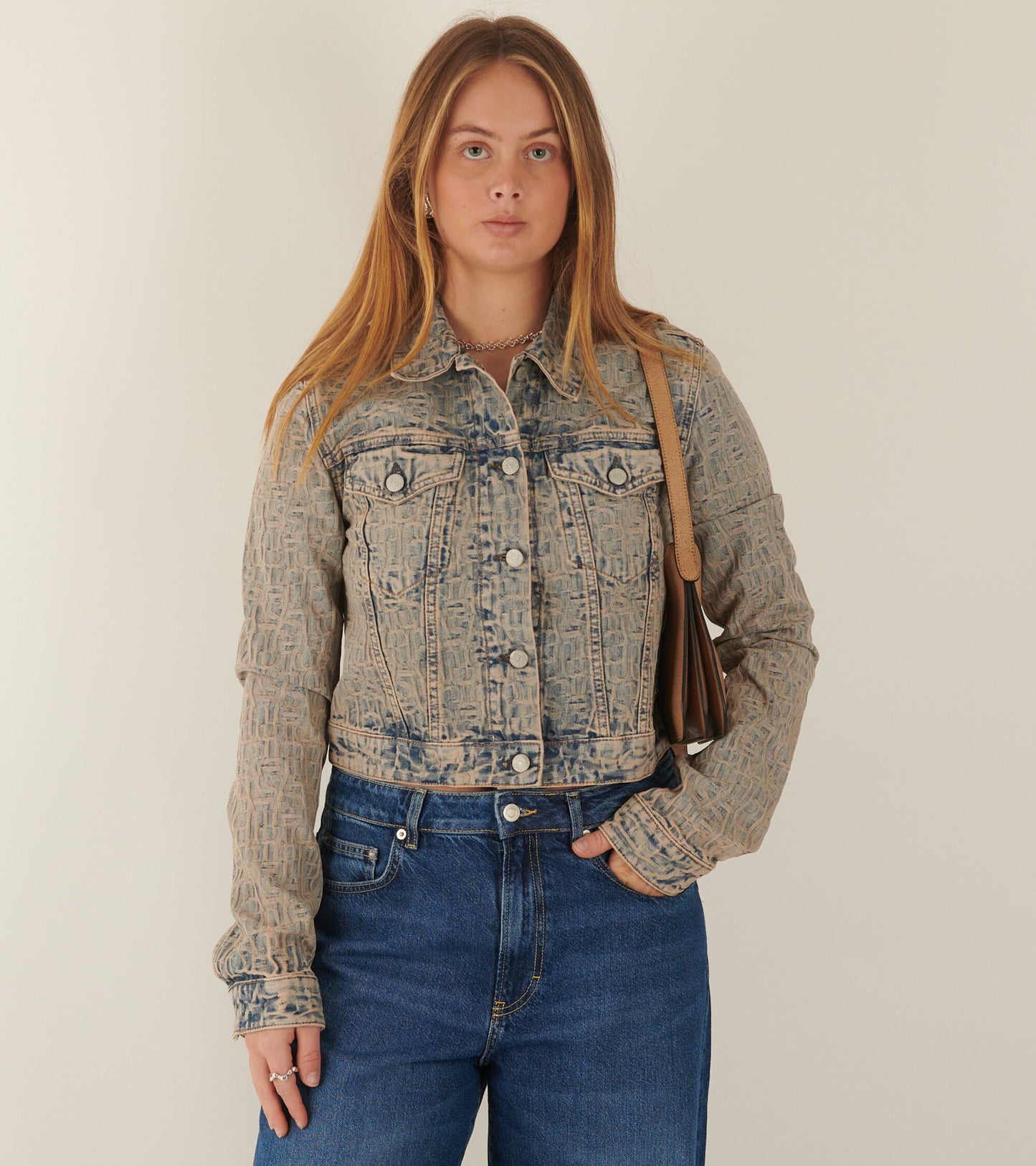 Cropped Monogram Denim Jacket Blue/Beige