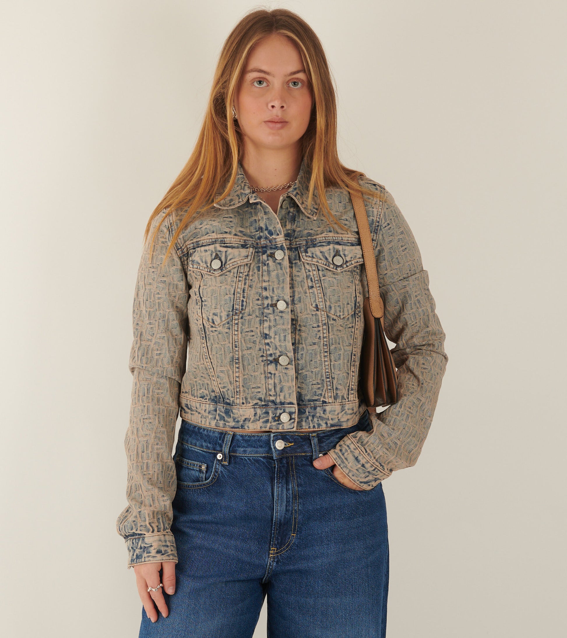Cropped Monogram Denim Jacket Blue/Beige